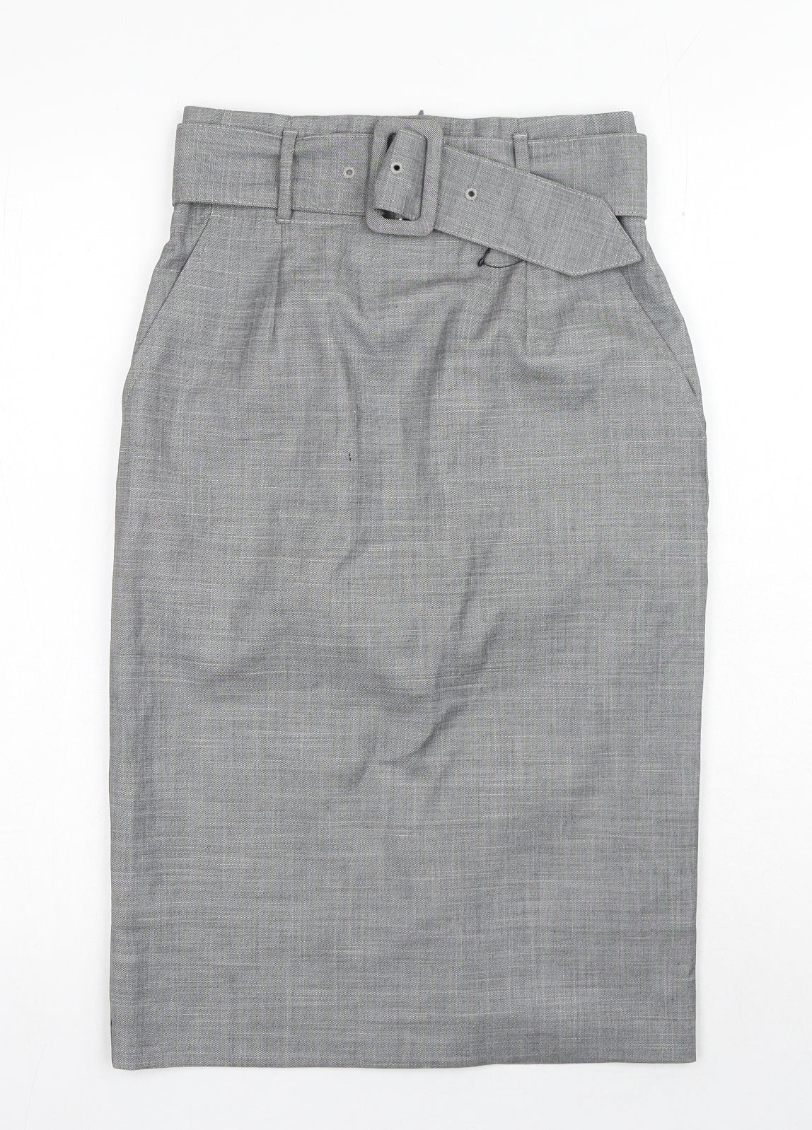 Marks and Spencer Womens Grey Polyester Straight & Pencil Skirt Size 6 Zip - Belt Inlcuded