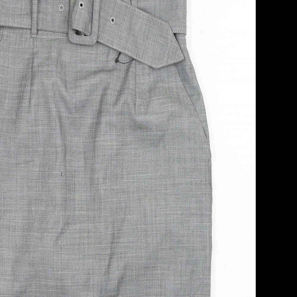 Marks and Spencer Womens Grey Polyester Straight & Pencil Skirt Size 6 Zip - Belt Inlcuded