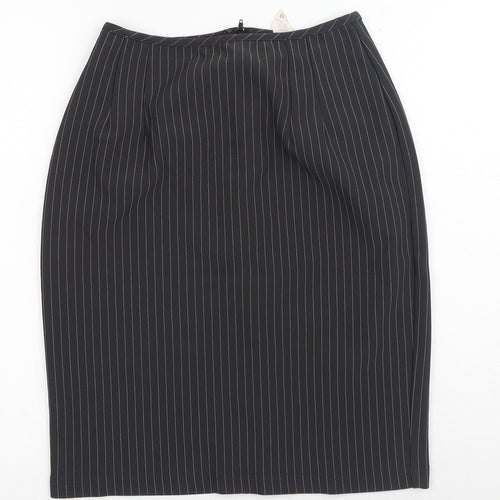 Preworn Womens Black Striped Polyester Straight & Pencil Skirt Size 26 in Zip