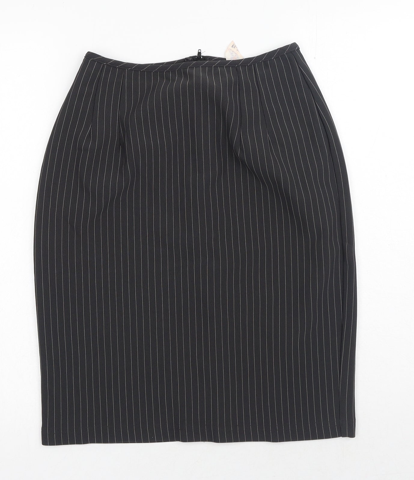 Preworn Womens Black Striped Polyester Straight & Pencil Skirt Size 26 in Zip