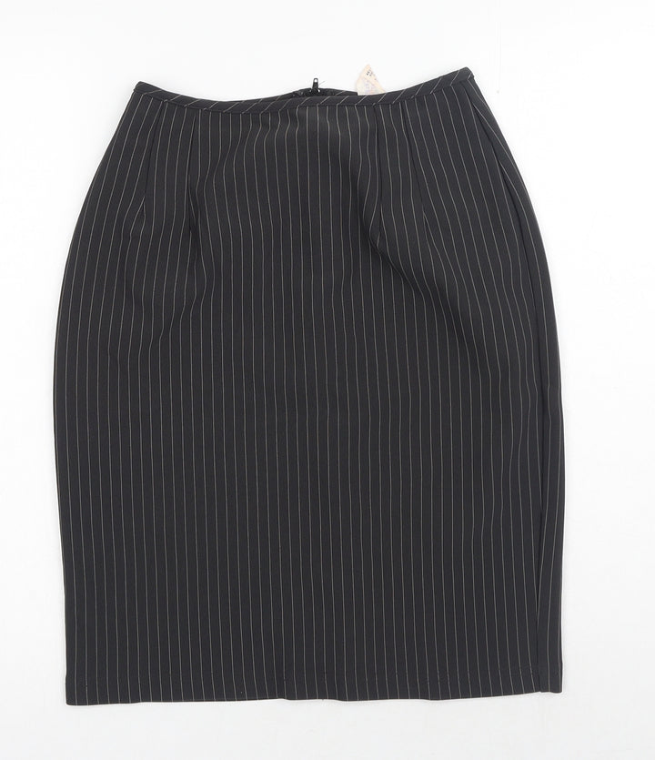 Preworn Womens Black Striped Polyester Straight & Pencil Skirt Size 26 in Zip