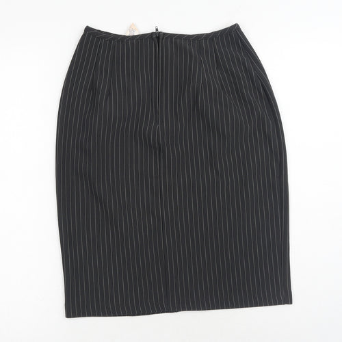 Preworn Womens Black Striped Polyester Straight & Pencil Skirt Size 26 in Zip