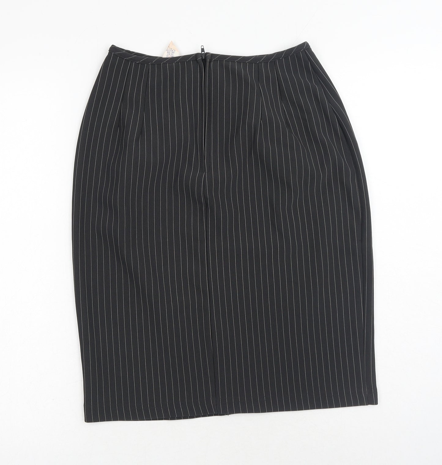 Preworn Womens Black Striped Polyester Straight & Pencil Skirt Size 26 in Zip