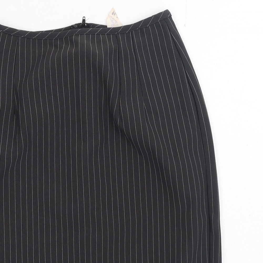Preworn Womens Black Striped Polyester Straight & Pencil Skirt Size 26 in Zip