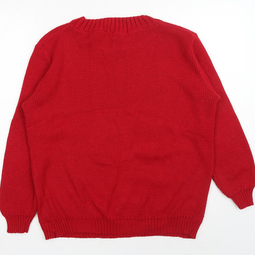 why not? Womens Red Round Neck Acrylic Pullover Jumper Size M - Christmas Penguin