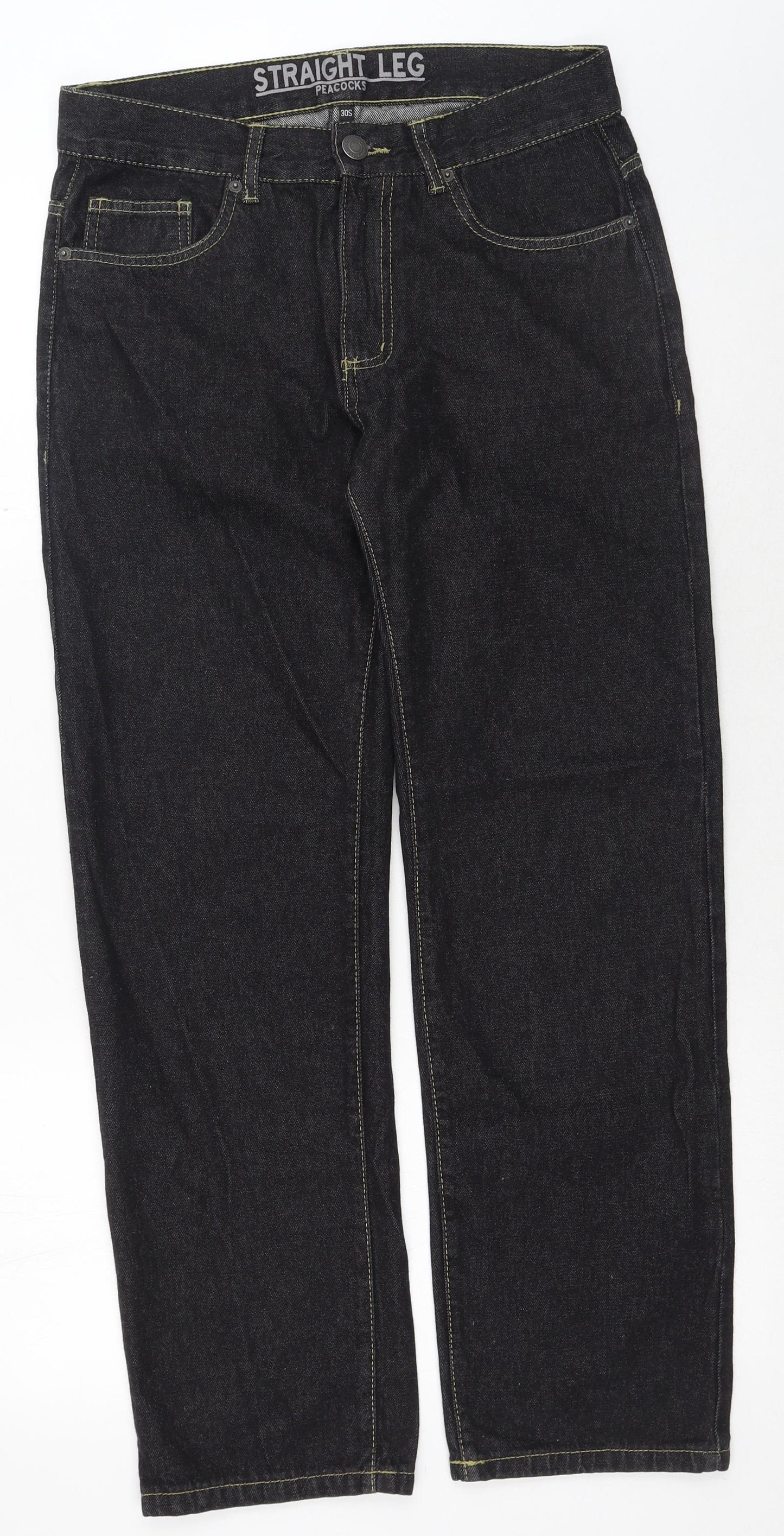 Peacocks Mens Black Cotton Straight Jeans Size 30 in Regular Button