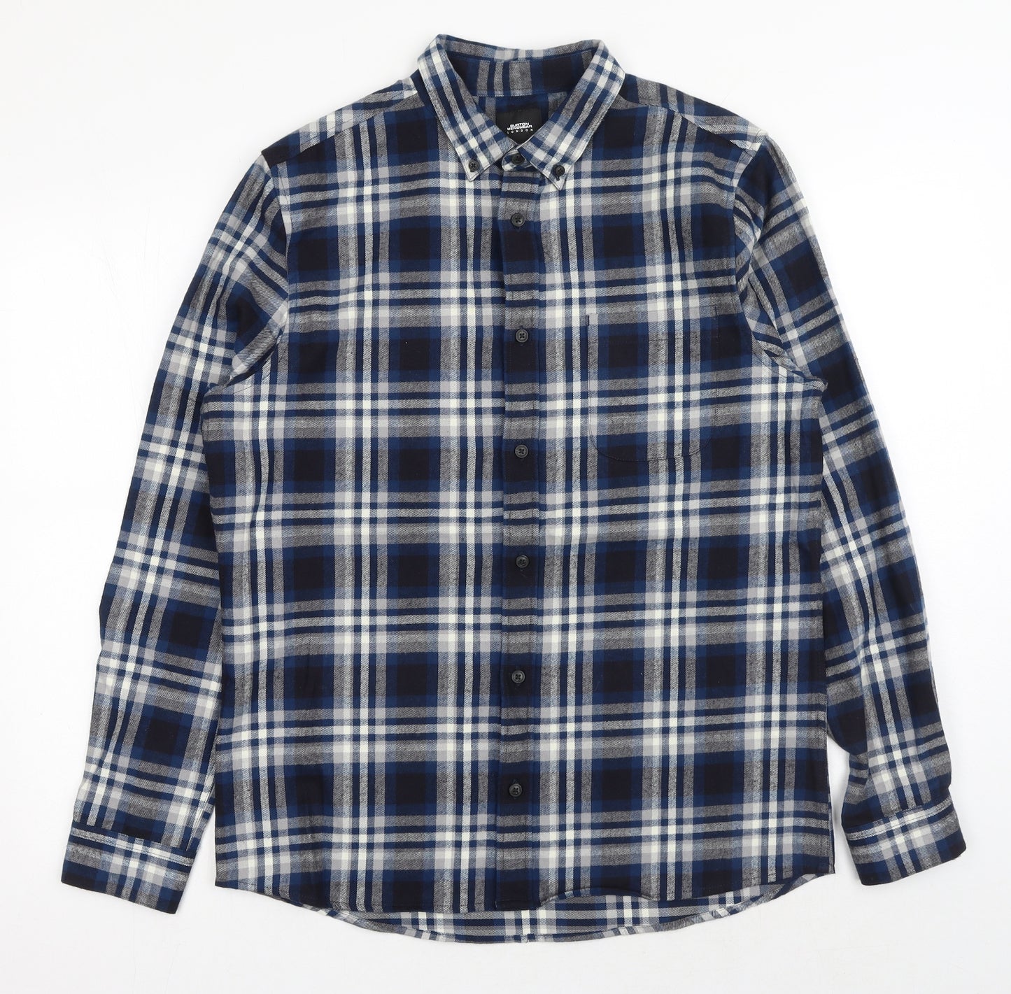 Burton Mens Blue Plaid Cotton Button-Up Size M Collared Button