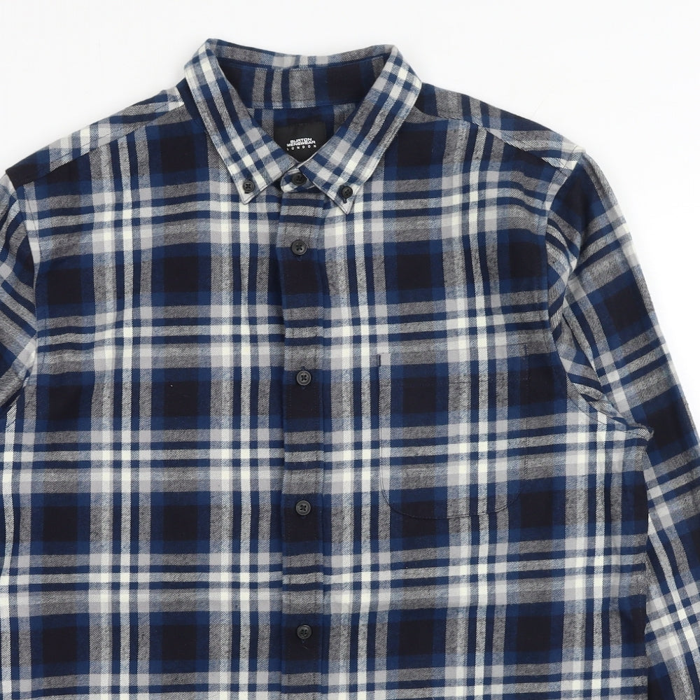 Burton Mens Blue Plaid Cotton Button-Up Size M Collared Button