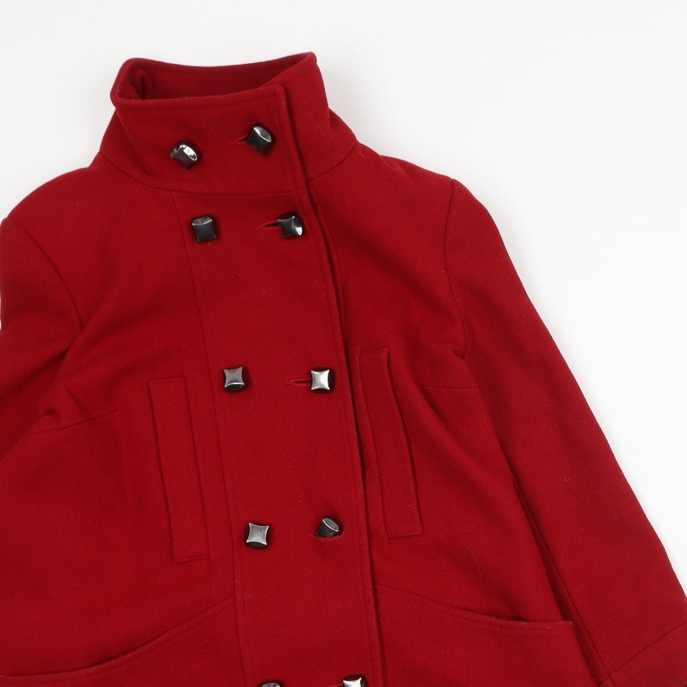 River Island Womens Red Pea Coat Coat Size 10 Button