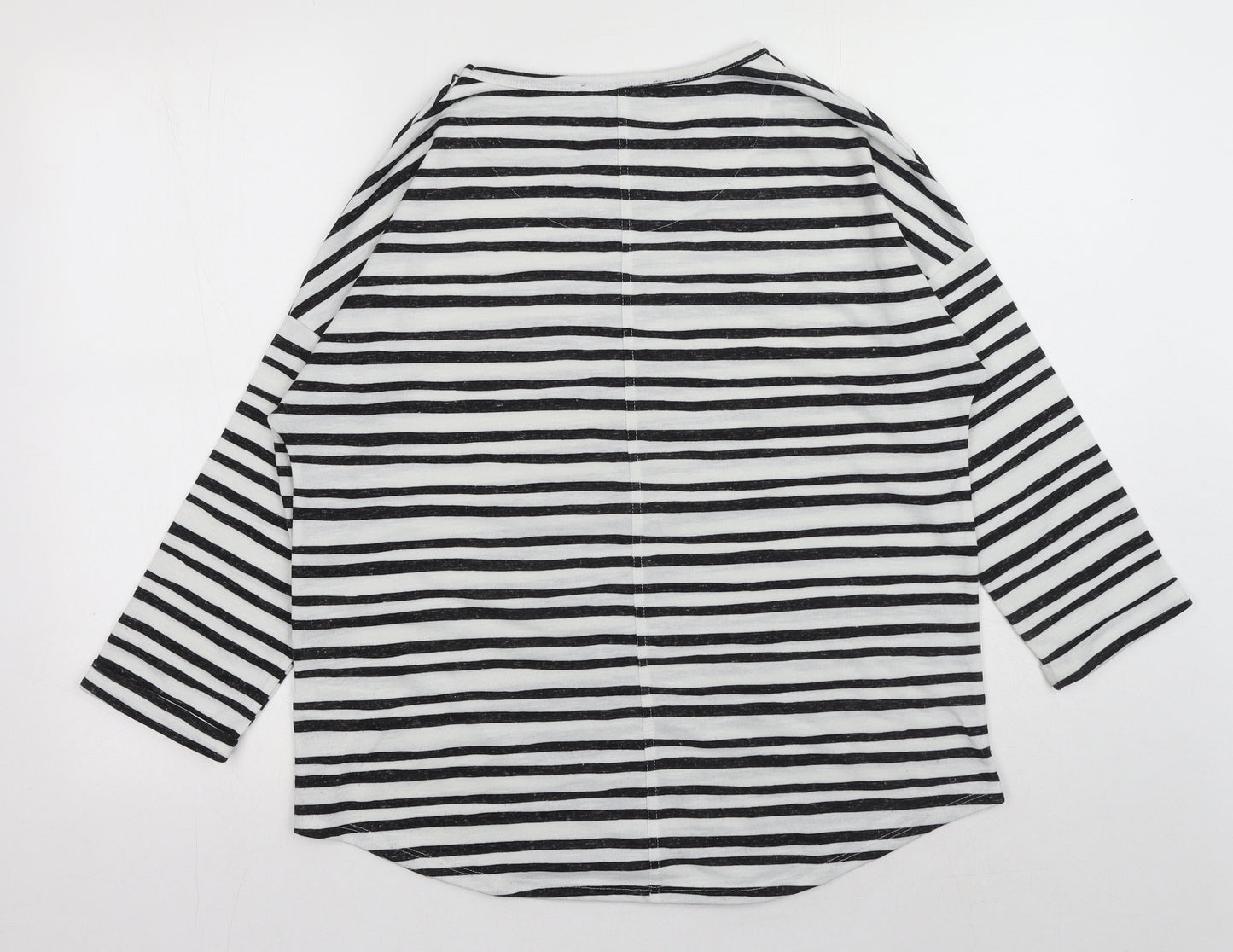 Marks and Spencer Womens White Striped Polyester Basic Blouse Size 14 Scoop Neck