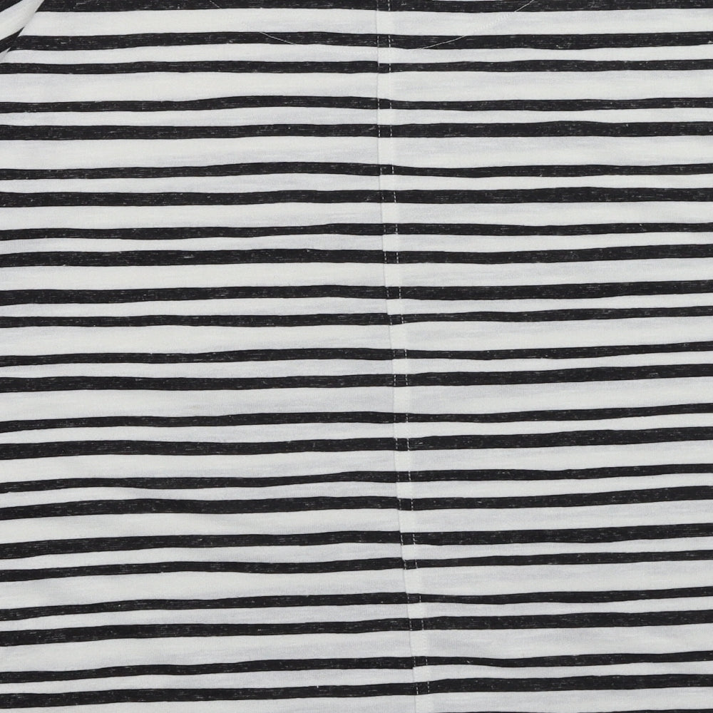 Marks and Spencer Womens White Striped Polyester Basic Blouse Size 14 Scoop Neck