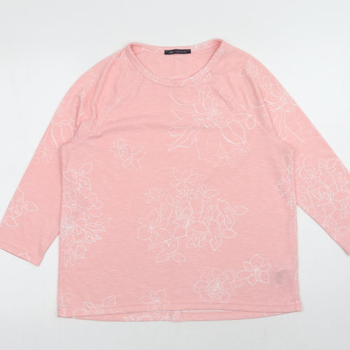 Marks and Spencer Womens Pink Floral Polyester Basic Blouse Size 14 Scoop Neck
