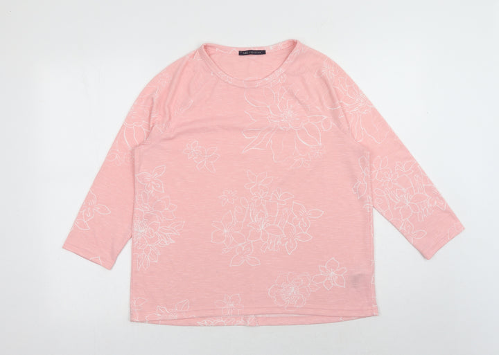 Marks and Spencer Womens Pink Floral Polyester Basic Blouse Size 14 Scoop Neck