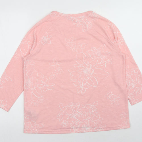 Marks and Spencer Womens Pink Floral Polyester Basic Blouse Size 14 Scoop Neck