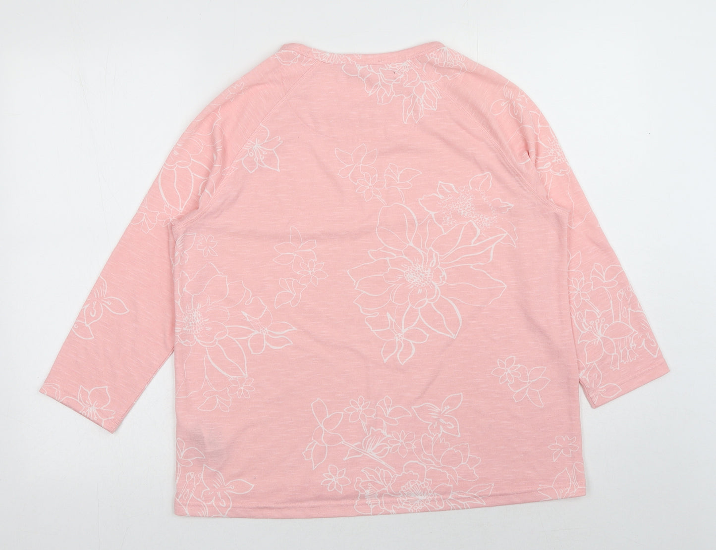 Marks and Spencer Womens Pink Floral Polyester Basic Blouse Size 14 Scoop Neck