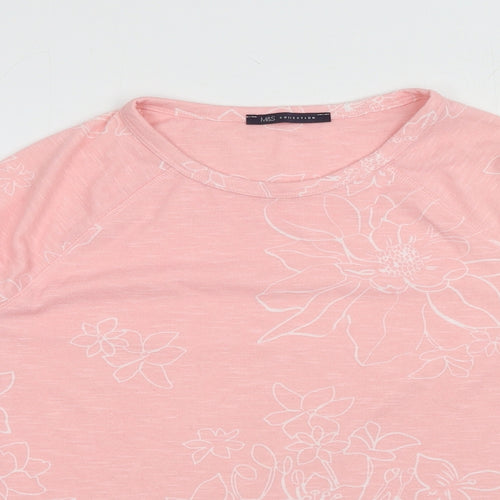 Marks and Spencer Womens Pink Floral Polyester Basic Blouse Size 14 Scoop Neck