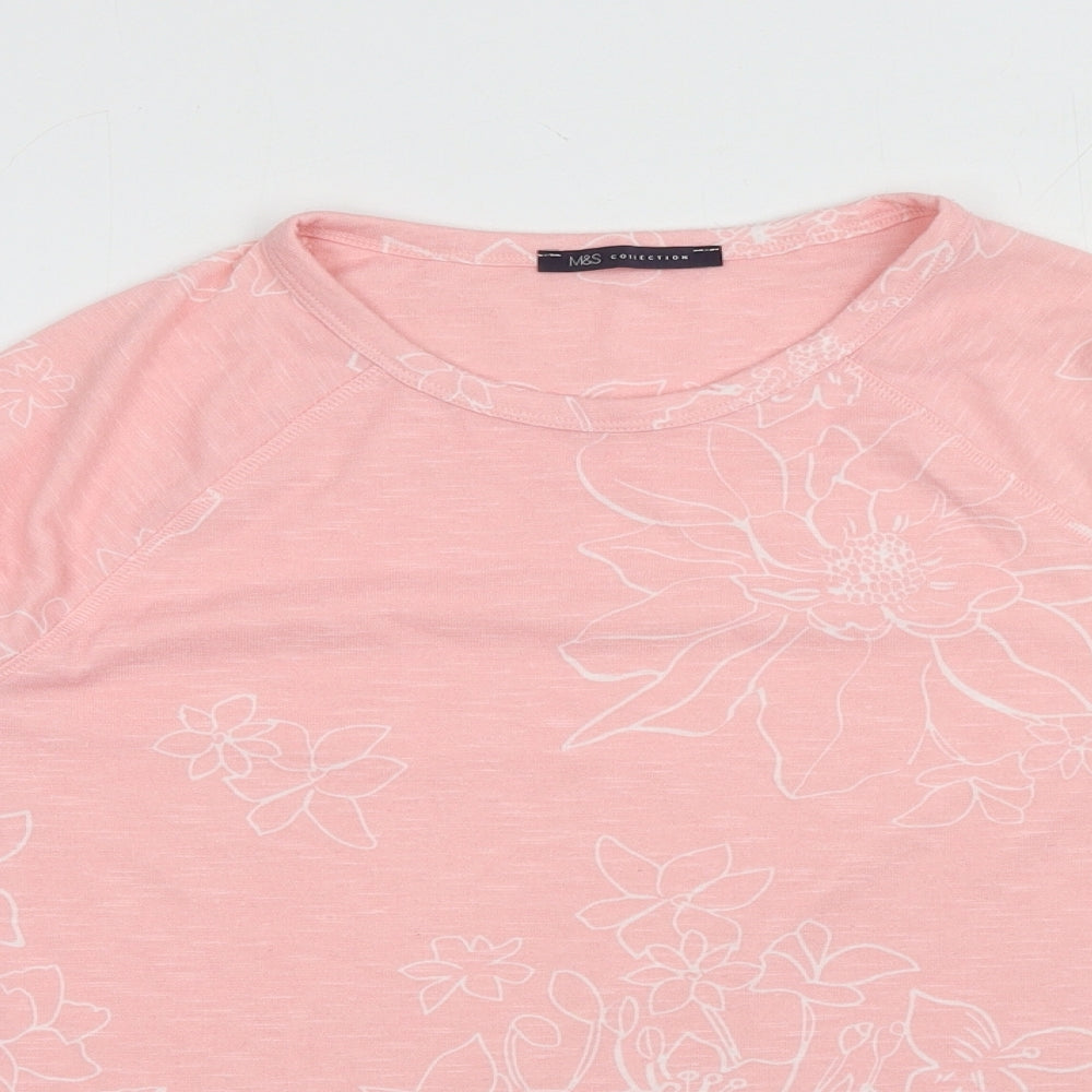 Marks and Spencer Womens Pink Floral Polyester Basic Blouse Size 14 Scoop Neck