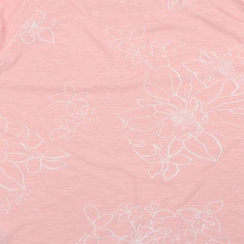 Marks and Spencer Womens Pink Floral Polyester Basic Blouse Size 14 Scoop Neck