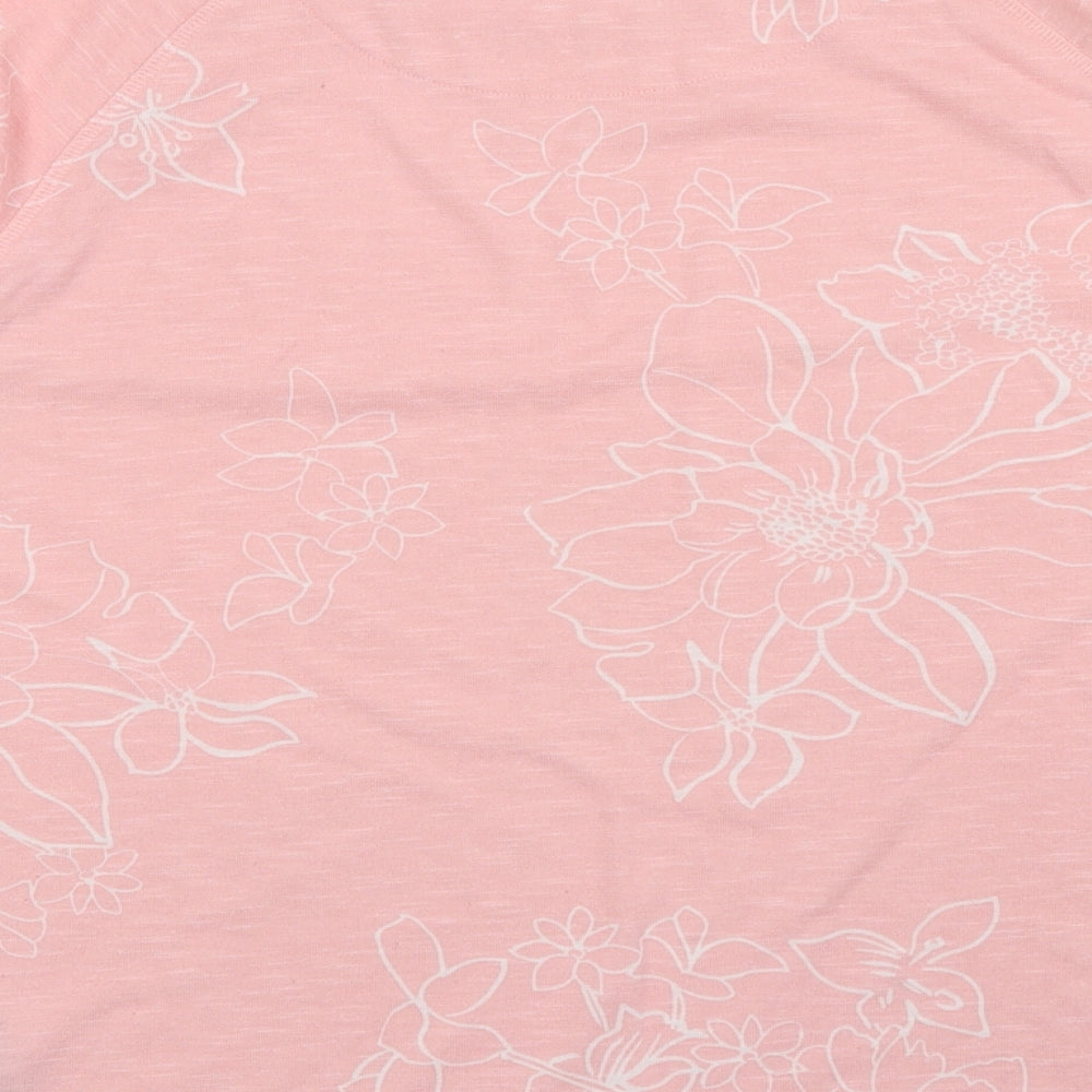 Marks and Spencer Womens Pink Floral Polyester Basic Blouse Size 14 Scoop Neck