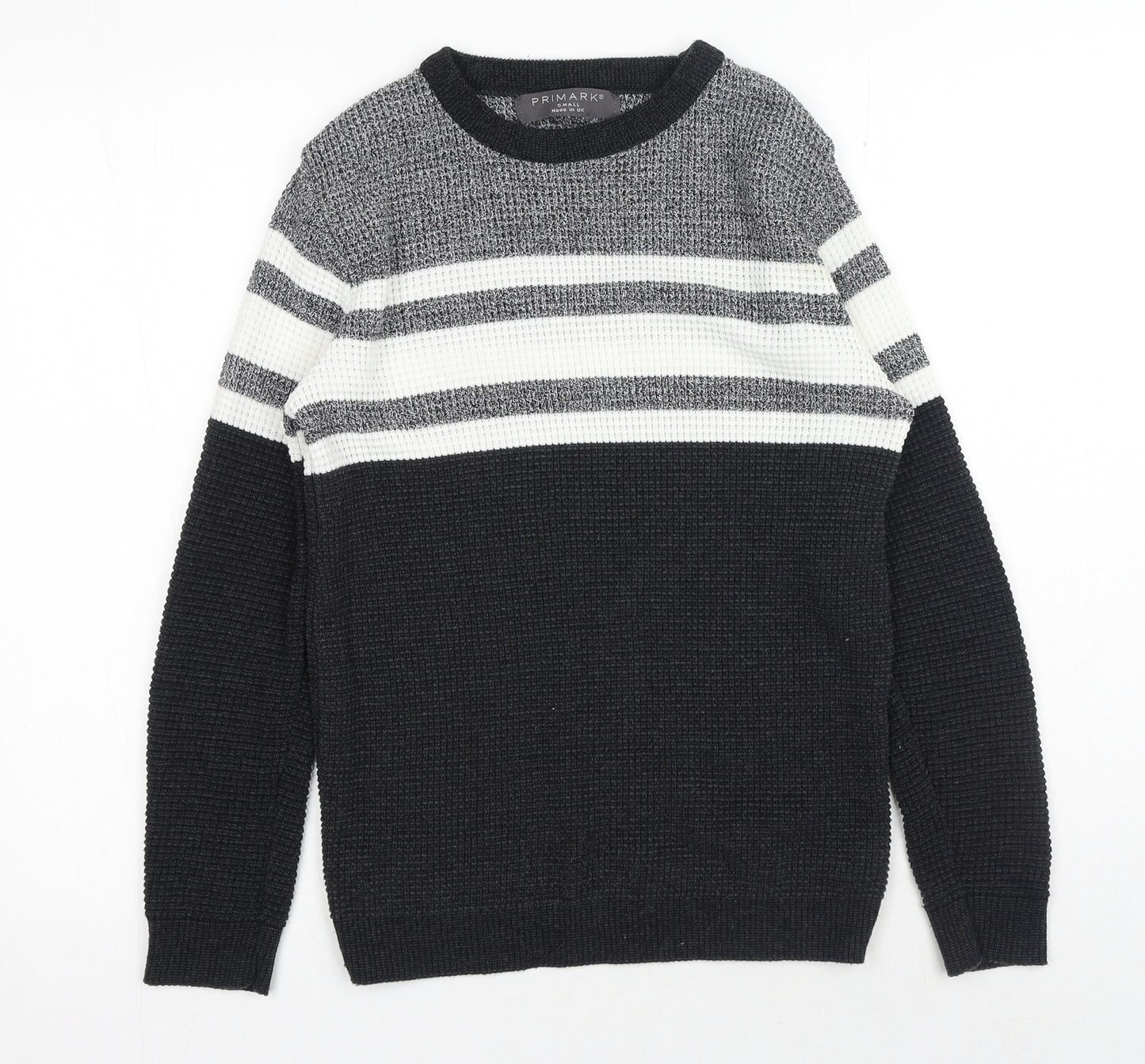 Primark Mens Black Round Neck Acrylic Pullover Jumper Size S Long Sleeve