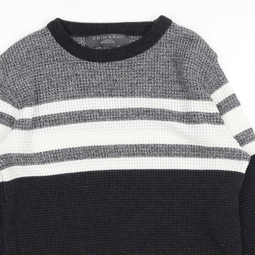 Primark Mens Black Round Neck Acrylic Pullover Jumper Size S Long Sleeve