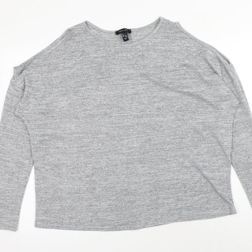 New Look Womens Grey Polyester Basic Blouse Size L Scoop Neck - Cold Shoulder