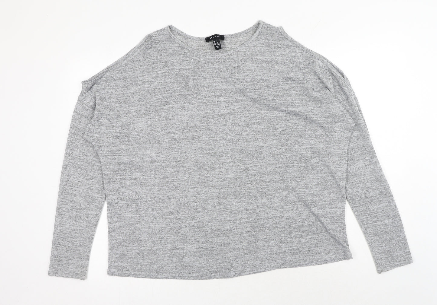 New Look Womens Grey Polyester Basic Blouse Size L Scoop Neck - Cold Shoulder