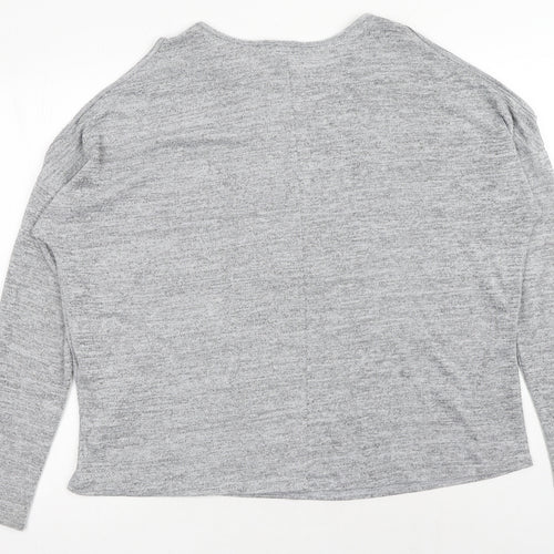 New Look Womens Grey Polyester Basic Blouse Size L Scoop Neck - Cold Shoulder