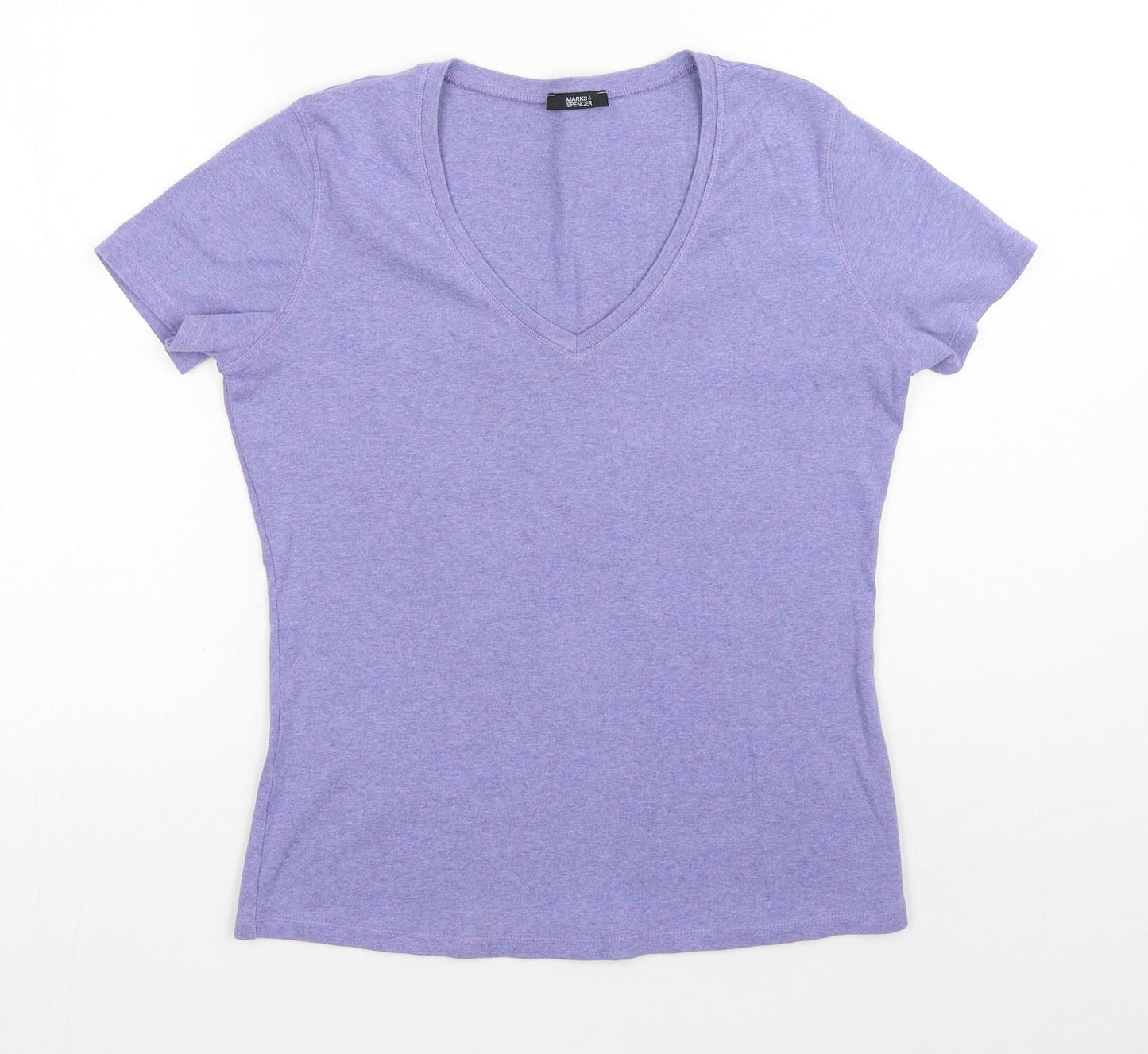 Marks and Spencer Womens Blue Cotton Basic T-Shirt Size 14 V-Neck