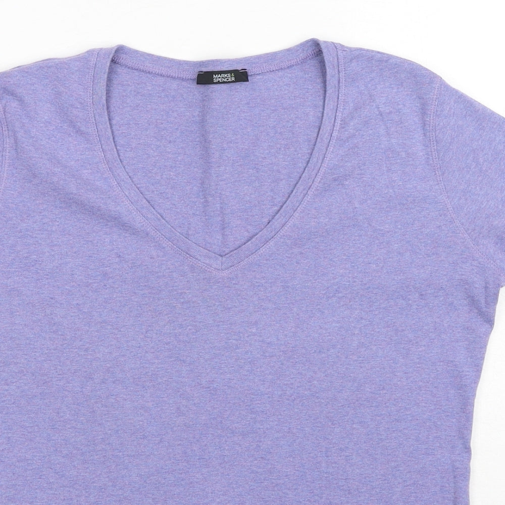 Marks and Spencer Womens Blue Cotton Basic T-Shirt Size 14 V-Neck