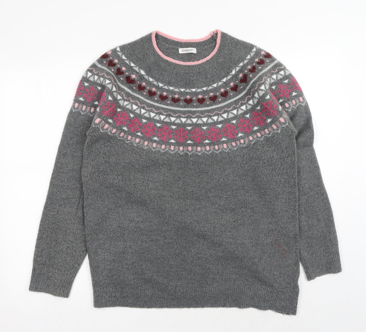 Damart Womens Grey Round Neck Acrylic Pullover Jumper Size 14
