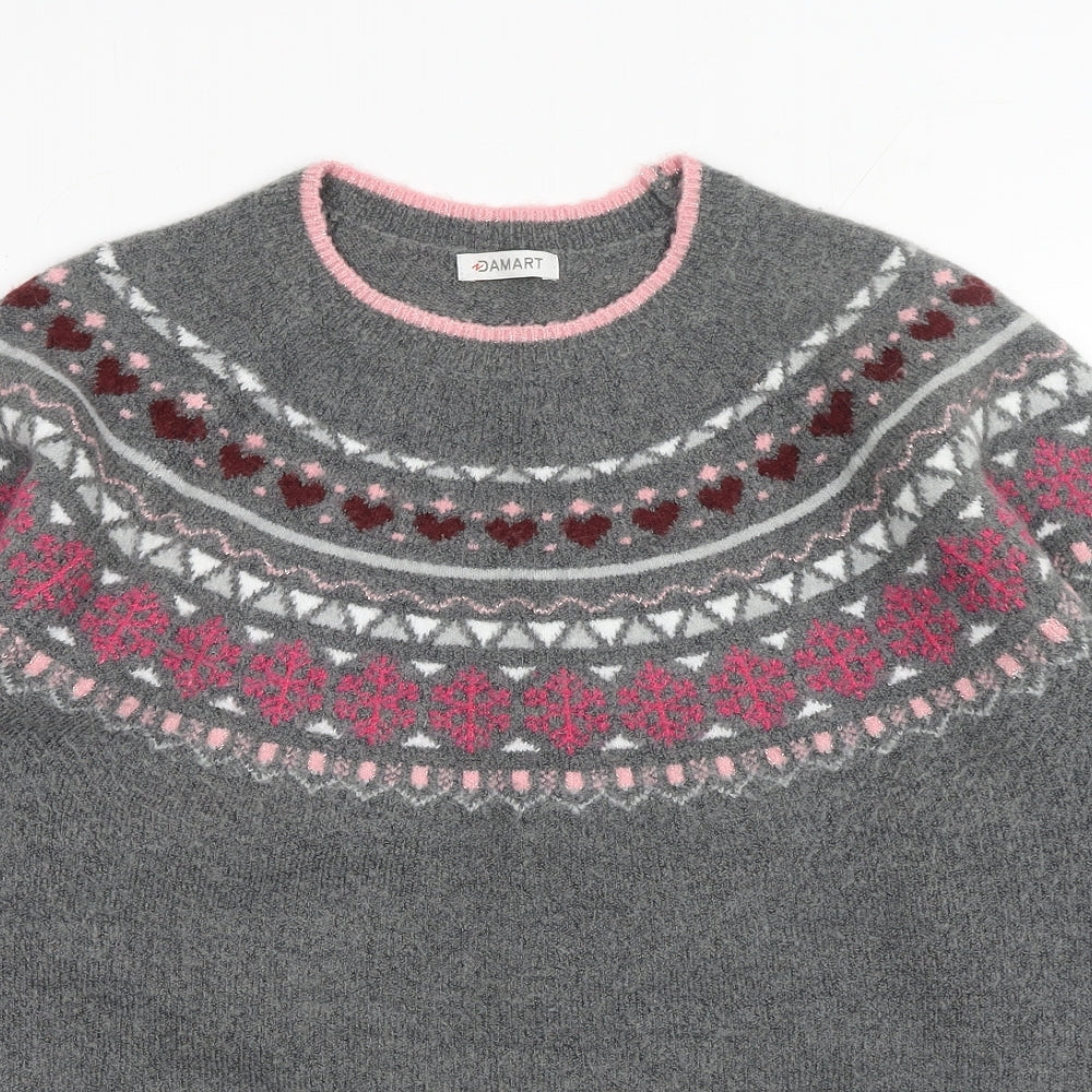 Damart Womens Grey Round Neck Acrylic Pullover Jumper Size 14