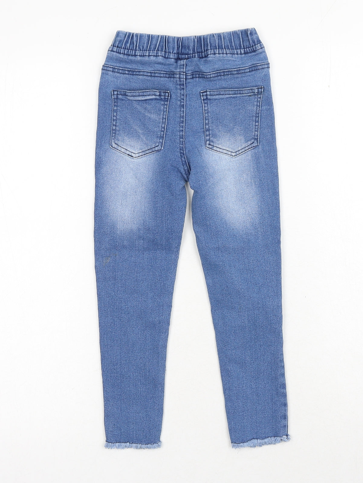 Fagottino Girls Blue Cotton Skinny Jeans Size 9-10 Years Regular Button - Floral Detail