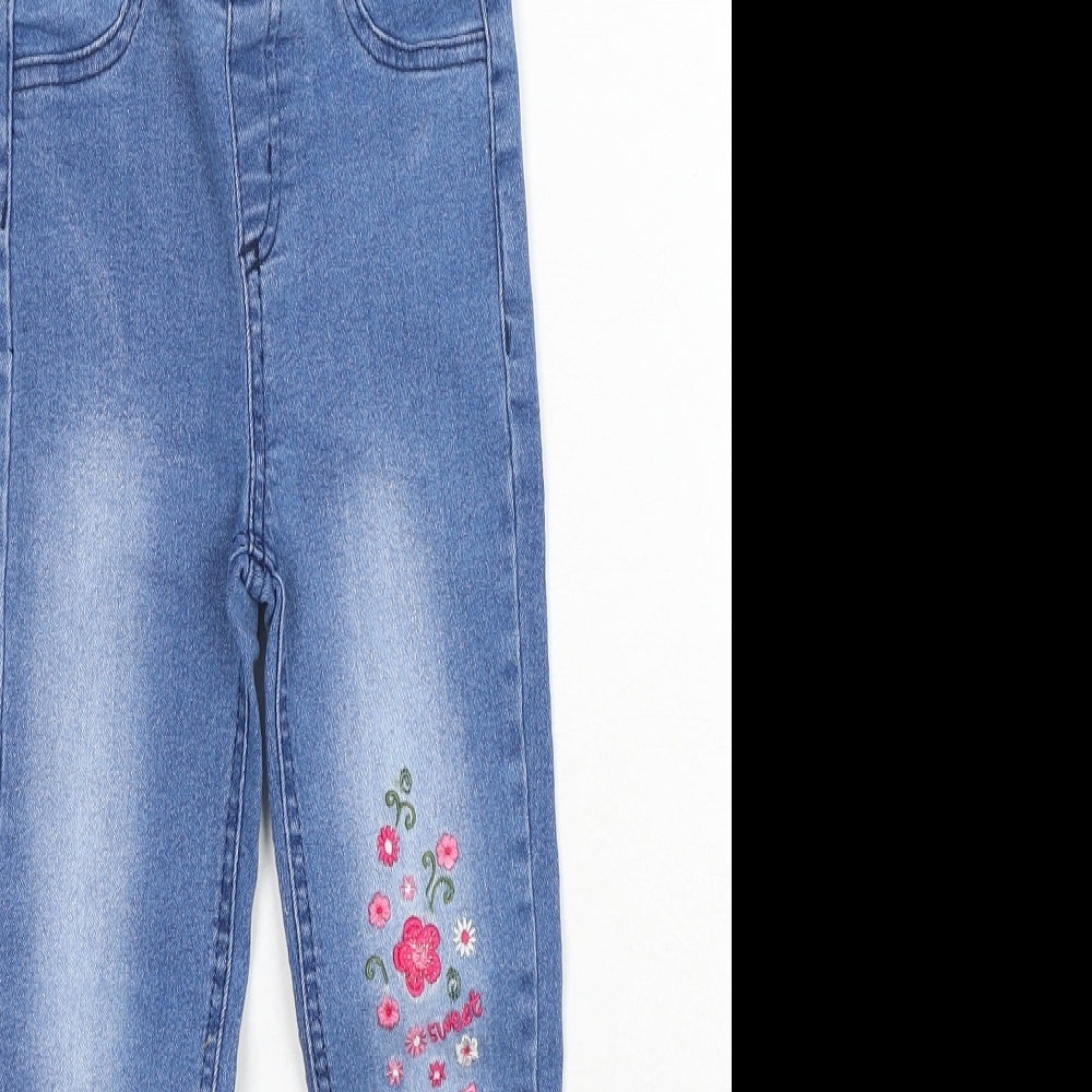 Fagottino Girls Blue Cotton Skinny Jeans Size 9-10 Years Regular Button - Floral Detail
