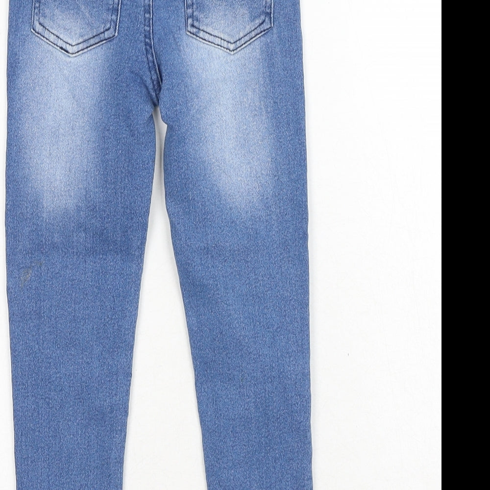 Fagottino Girls Blue Cotton Skinny Jeans Size 9-10 Years Regular Button - Floral Detail