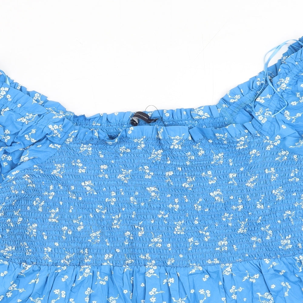 Marks and Spencer Womens Blue Floral Cotton Basic Blouse Size 20 Boat Neck - Shirred Peplum