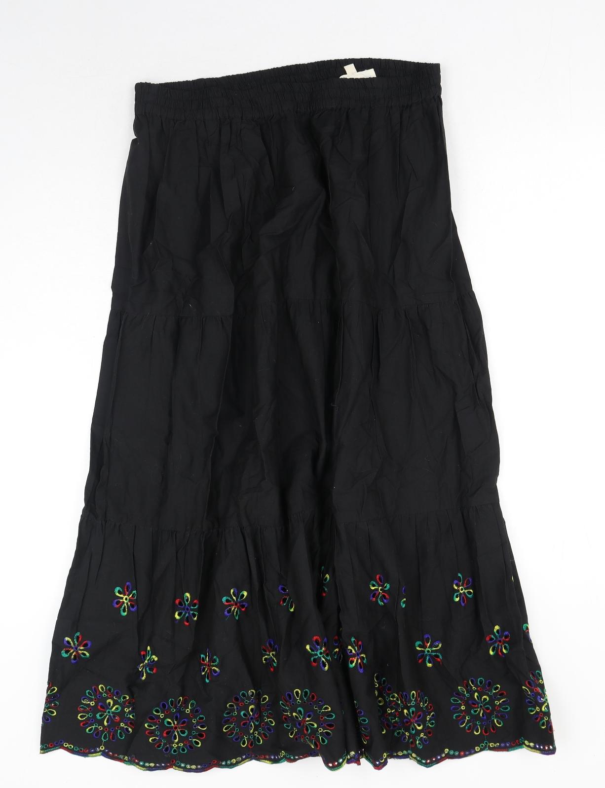 Jenya Womens Black Geometric Cotton Peasant Skirt Size 18