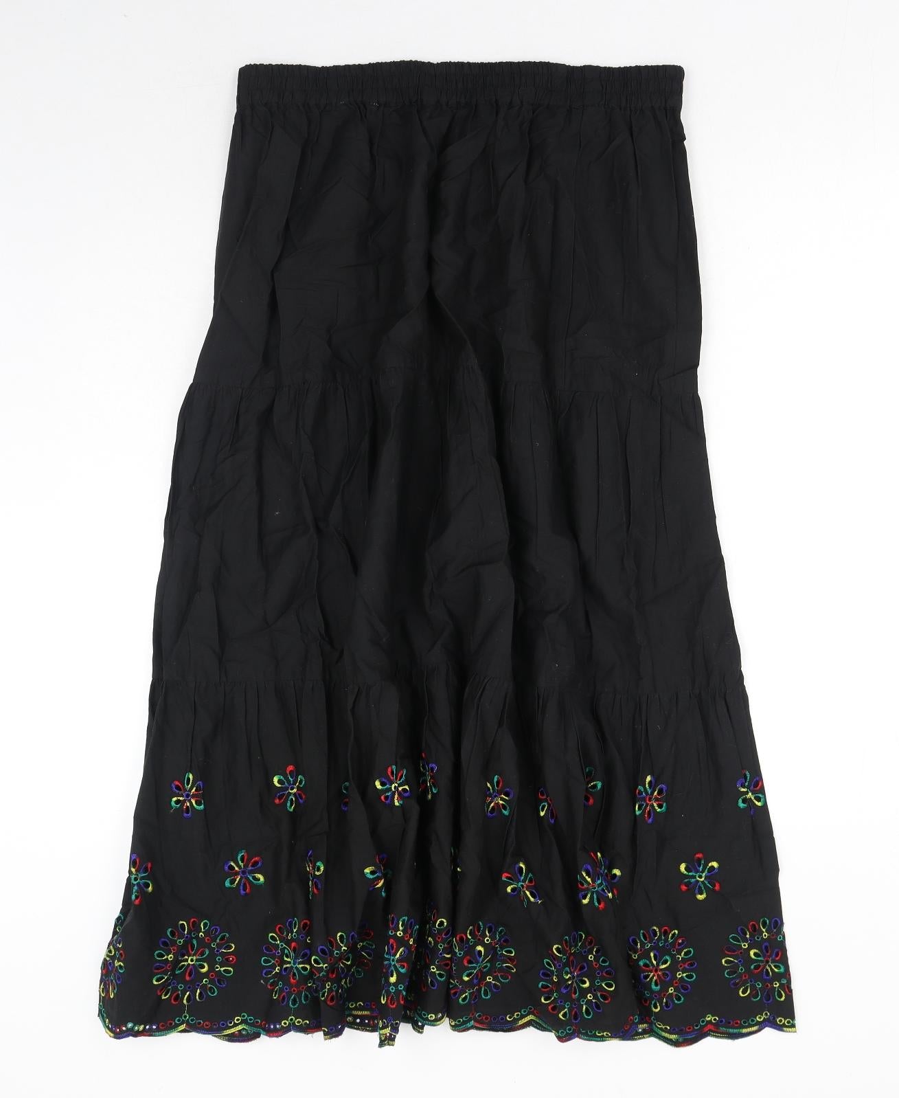 Jenya Womens Black Geometric Cotton Peasant Skirt Size 18