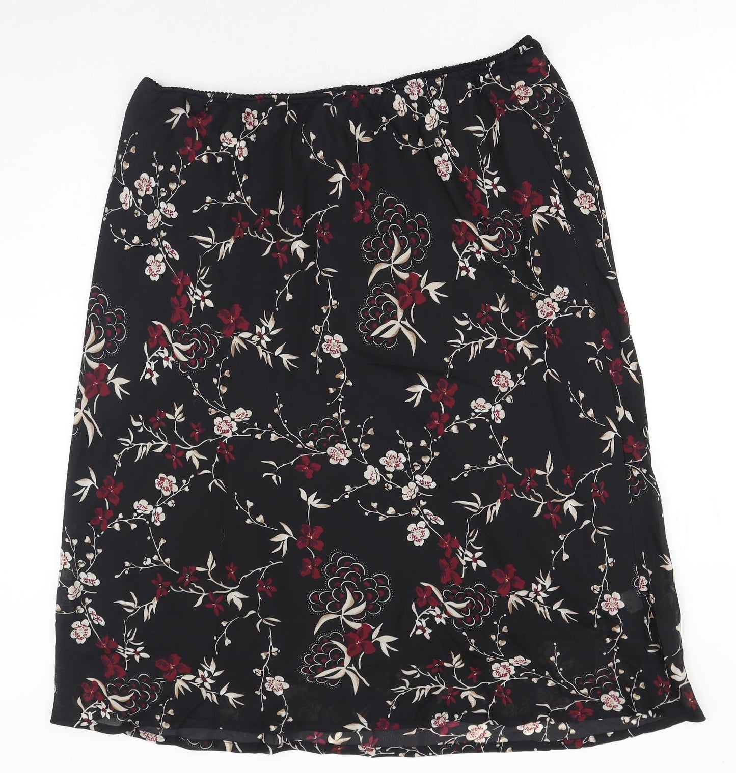 Daxon Womens Black Floral Polyester Swing Skirt Size 26