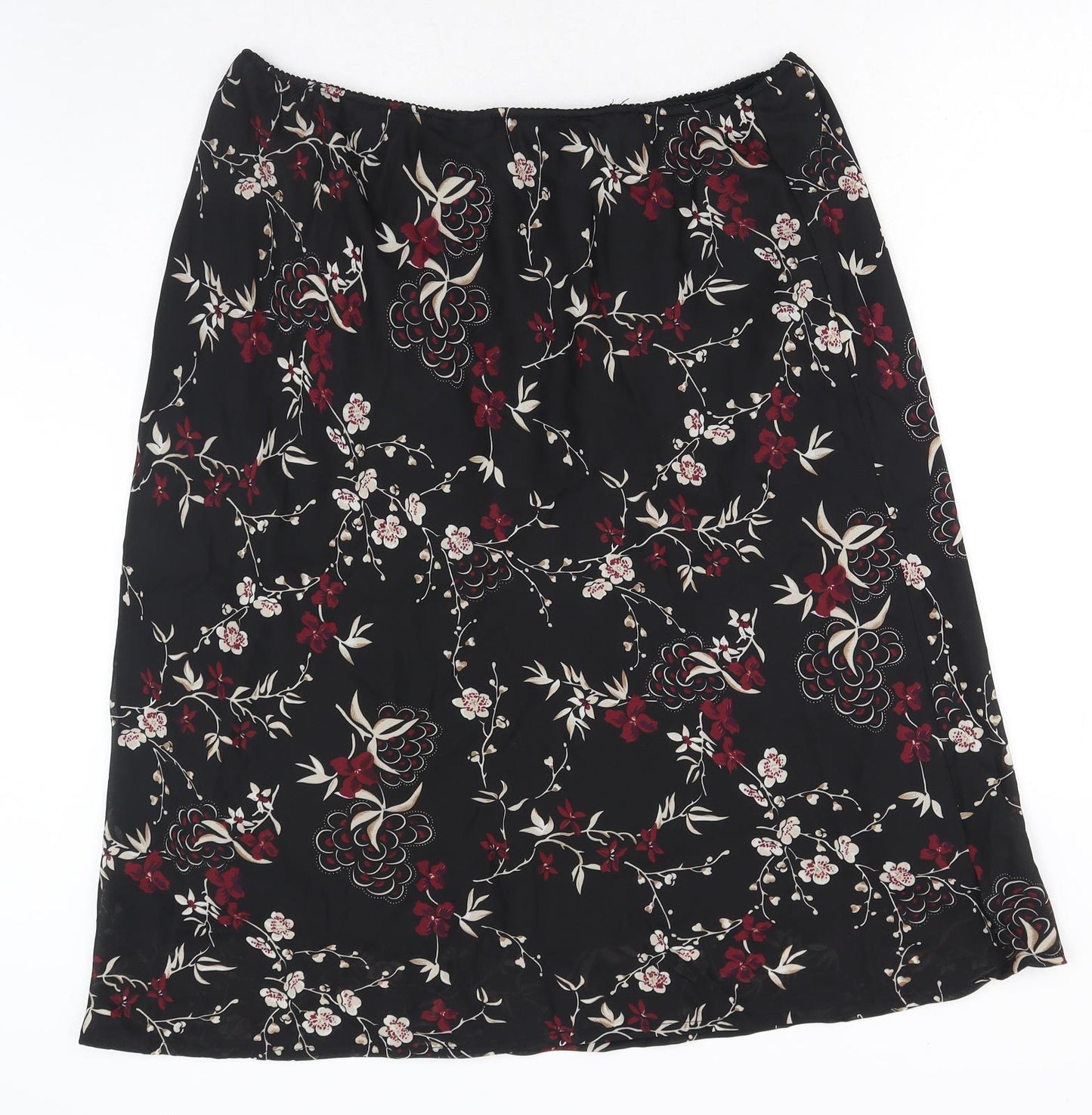 Daxon Womens Black Floral Polyester Swing Skirt Size 26