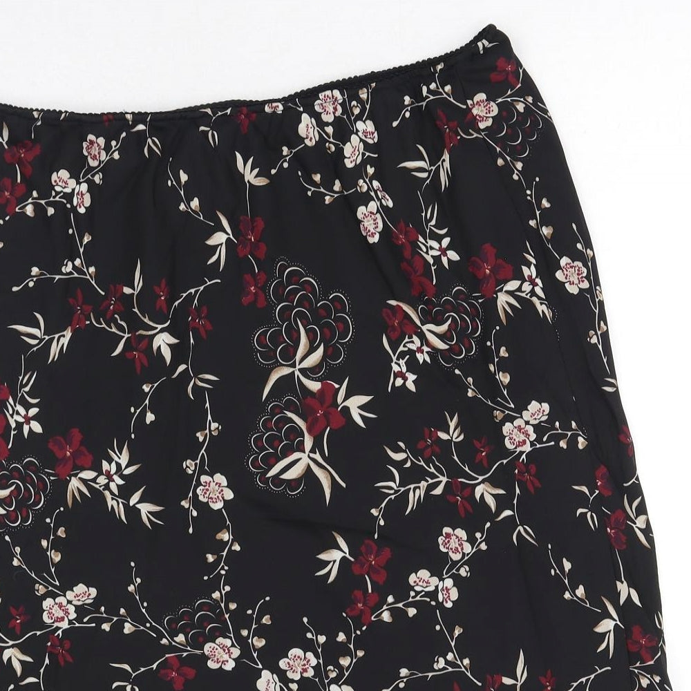 Daxon Womens Black Floral Polyester Swing Skirt Size 26