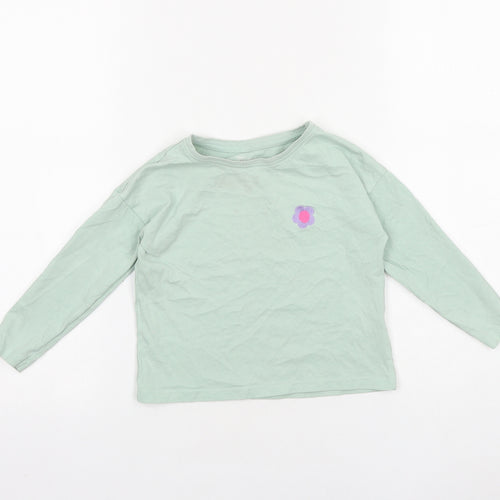 TU Girls Green 100% Cotton Basic T-Shirt Size 3 Years Round Neck Pullover