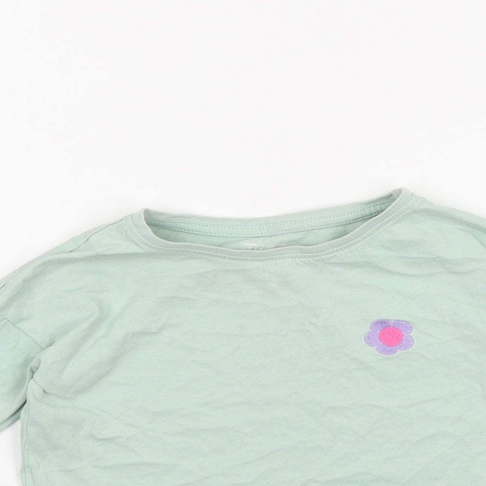TU Girls Green 100% Cotton Basic T-Shirt Size 3 Years Round Neck Pullover