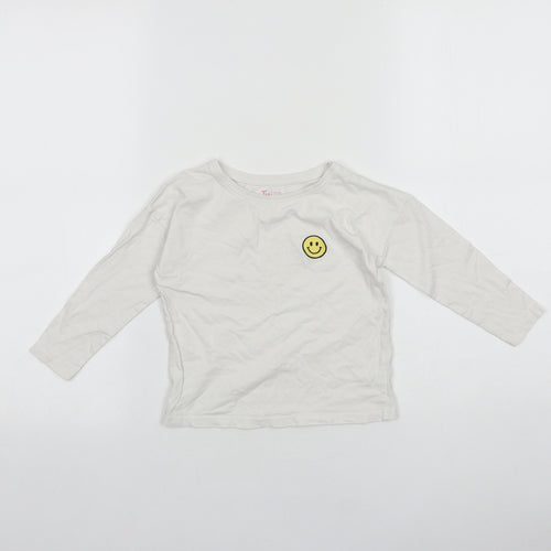 TU Girls White 100% Cotton Basic T-Shirt Size 3 Years Round Neck Pullover - Smiley face