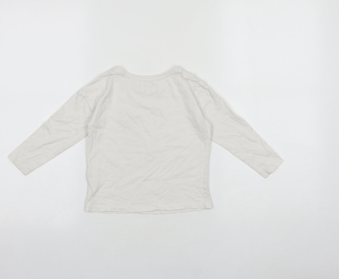 TU Girls White 100% Cotton Basic T-Shirt Size 3 Years Round Neck Pullover - Smiley face