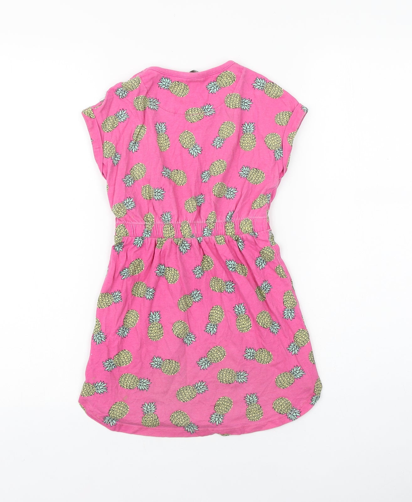 George Girls Pink Geometric 100% Cotton T-Shirt Dress Size 6-7 Years Round Neck Pullover - Pineapple