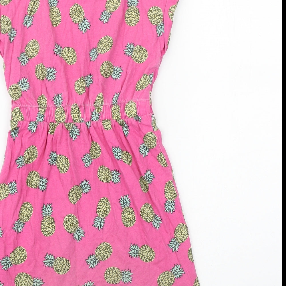 George Girls Pink Geometric 100% Cotton T-Shirt Dress Size 6-7 Years Round Neck Pullover - Pineapple