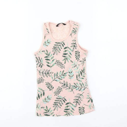 George Girls Pink Geometric 100% Cotton Basic Tank Size 7-8 Years Scoop Neck Pullover