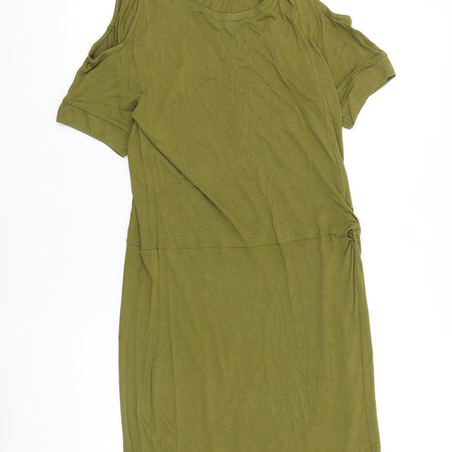 NEXT Womens Green Viscose T-Shirt Dress Size 10 Boat Neck Pullover - Cold Shoulder