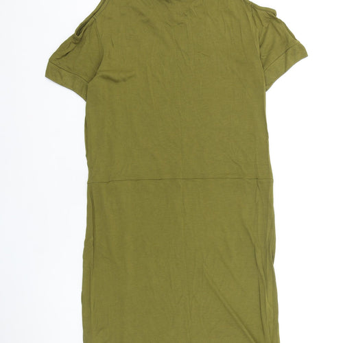 NEXT Womens Green Viscose T-Shirt Dress Size 10 Boat Neck Pullover - Cold Shoulder